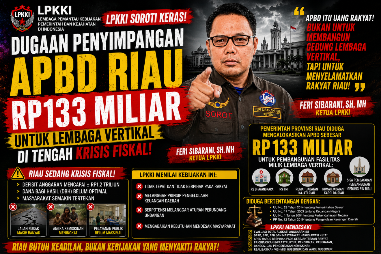 LPKKI Soroti Dugaan Penyimpangan APBD Riau Rp114 Miliar untuk Lembaga Vertikal di Tengah Krisis Fisk